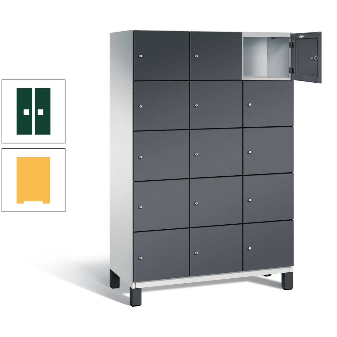 Fächerschrank, Stahlschrank, 15 Fächer, Türöffnungsbegrenzer, Füße, 1.980 x 1.200 x 525 mm (HxBxT), Korpus anthrazitgrau, Front anthrazitgrau