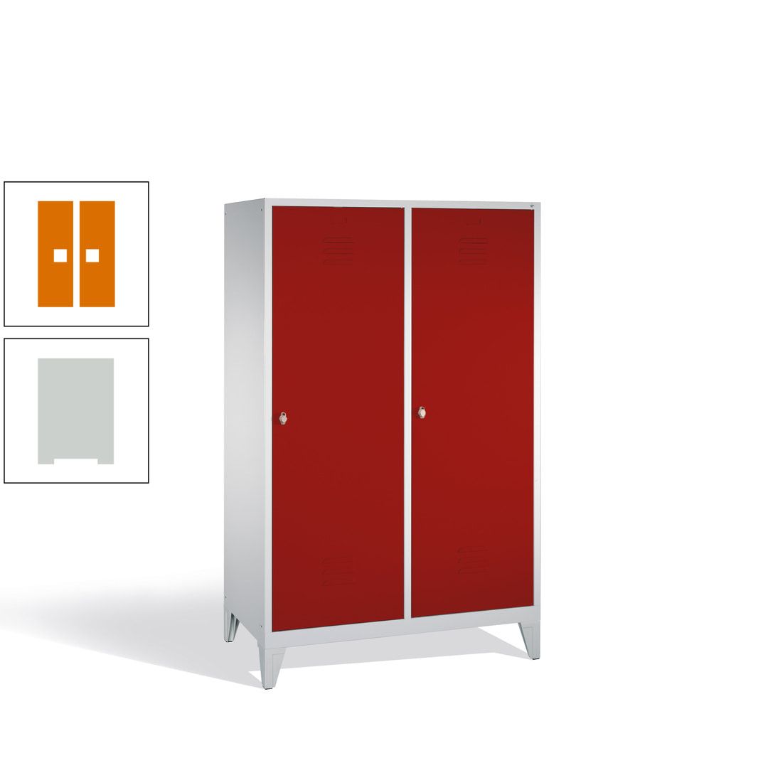 Doppel-Spind mit 2 Großtüren, Garderobenschrank mit Füßen, 4 Abteile a 300 mm, Korpus anthrazitgrau, Tür anthrazitgrau, 1.850 x 1.190 x 500 mm (HxBxT)