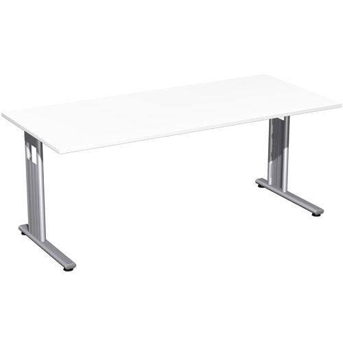 Schreibtisch mit einseitig verkürzt Füßen - C-Fuß Flex - Bürotisch - Konferenztisch - 720 x 1.200 x 800 mm (HxBxT) - Dekor Ahorn - Gestell silber