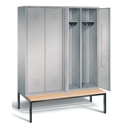 Doppel-Spindschrank, Buche Sitzbank untergebaut, 4 Abteile a 400 mm, Korpus lichtgrau, Tür anthrazitgrau, 2.090 x 1.590 x 815 mm (HxBxT)
