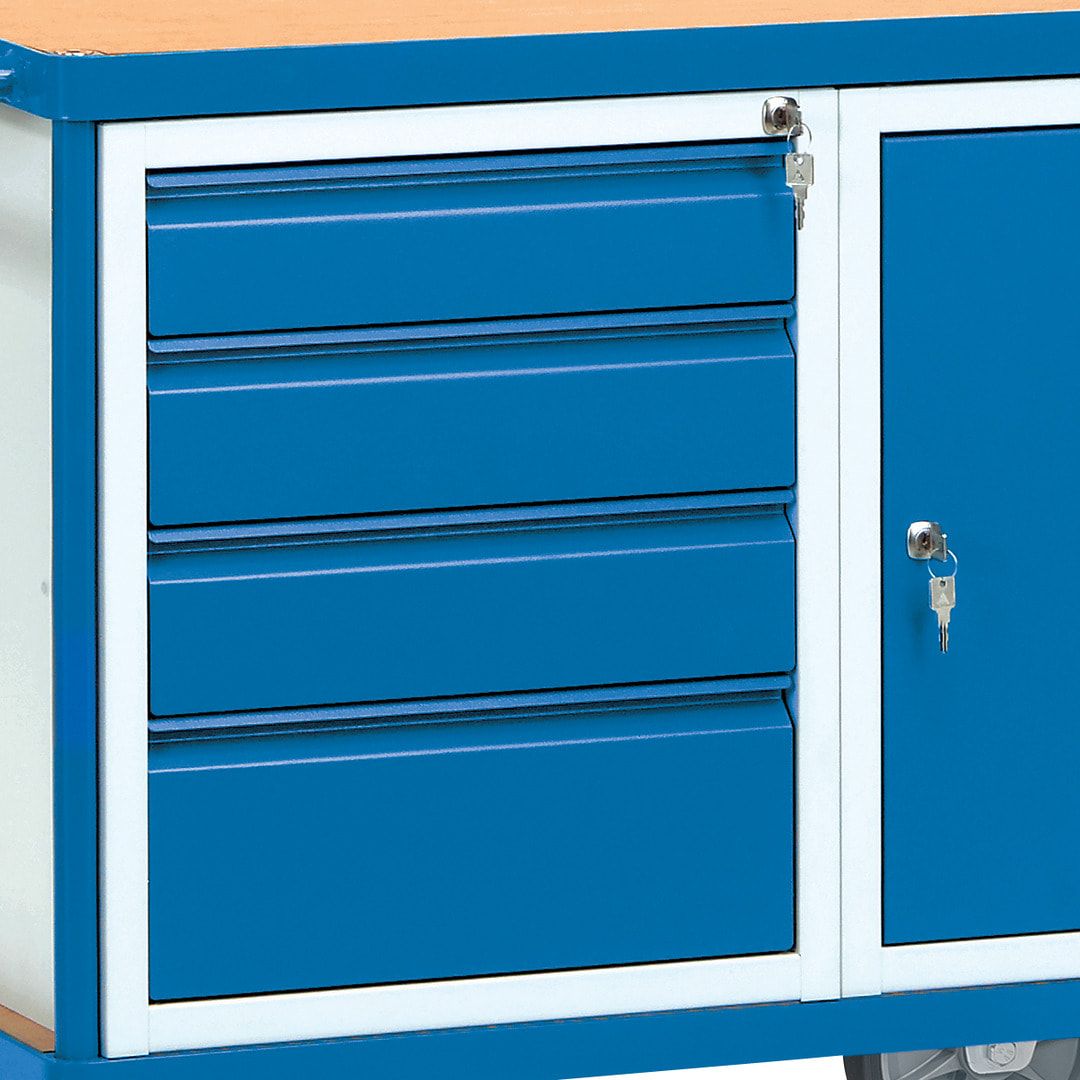 Fetra - Werkstattwagen mit 2 Schränken - Tragkraft 600 kg - Höhe 900 mm - Ladefläche 700 x 1.050 mm - 4 Schubladen