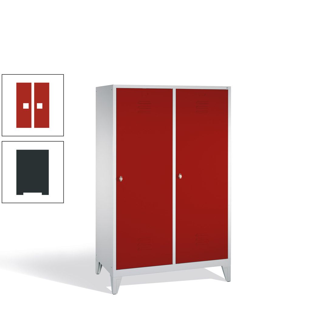 Doppel-Spind mit 2 Großtüren, Garderobenschrank mit Füßen, 4 Abteile a 300 mm, Korpus anthrazitgrau, Tür anthrazitgrau, 1.850 x 1.190 x 500 mm (HxBxT)