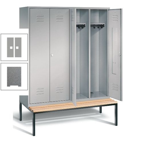 Doppel-Spindschrank, Buche Sitzbank untergebaut, 4 Abteile a 400 mm, Korpus lichtgrau, Tür anthrazitgrau, 2.090 x 1.590 x 815 mm (HxBxT)