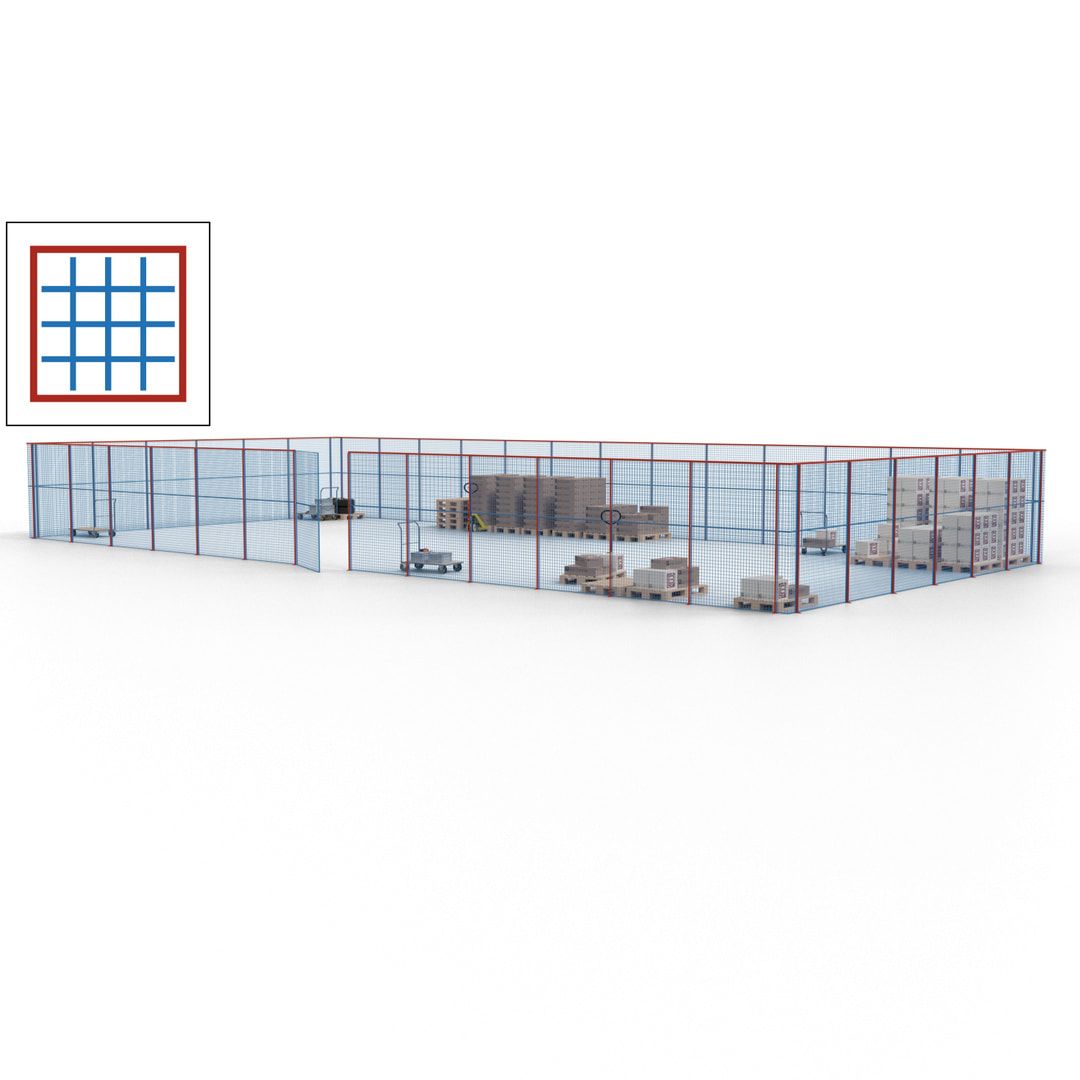 Maschinen Schutzgitter - Hallentrennwand - Sicherheitszaun - Tür - 57 m - 2.200 x 19.900 x 9.400 mm (HxBxT) - enzianblau