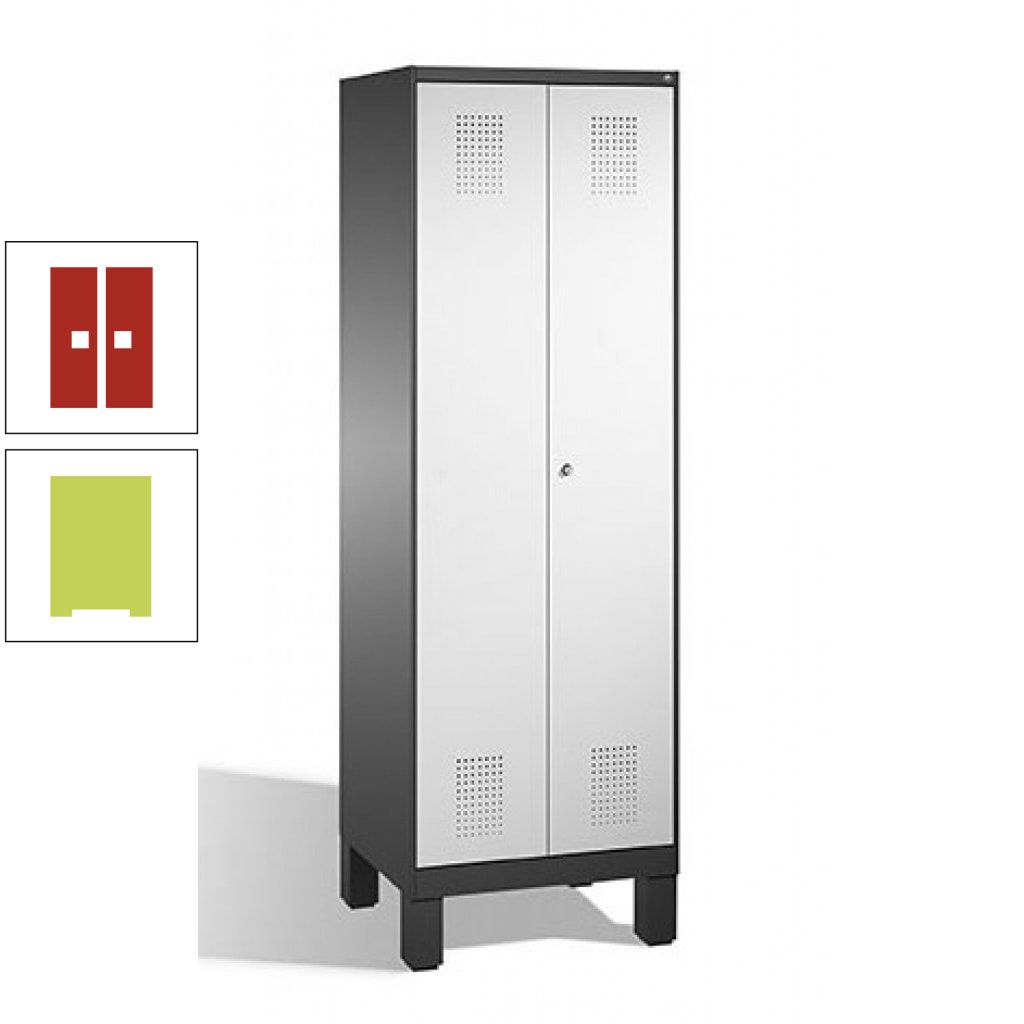 Doppel-Spind, Doppeltüren, Garderobenschrank mit Füßen, 2 Abteile a 300 mm, Korpus anthrazitgrau, Tür anthrazitgrau, 1.850 x 600 x 500 mm (HxBxT)
