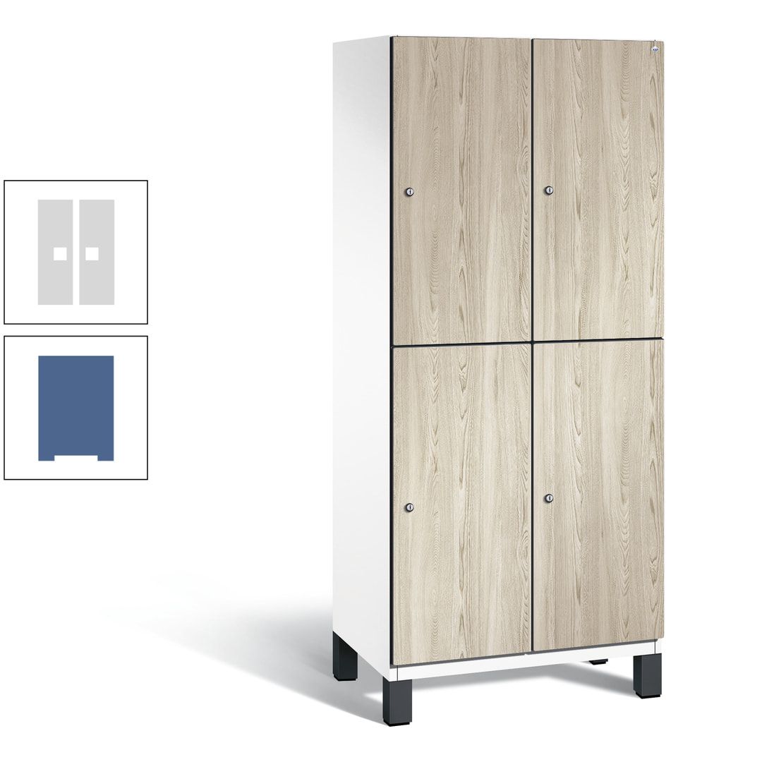 Fächerschrank, Garderobenschrank, mit Füßen, 2 Abteile, 1.980 x 800 x 525 mm (HxBxT), Korpus anthrazitgrau, Tür Donau-Ahorn