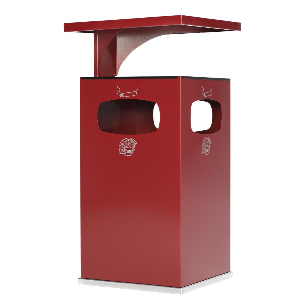 Abfallsammler mit Ascher und Dach - eckig - Volumen 72 l - 955 x 500 x 500 mm (HxBxT) - Antik silber