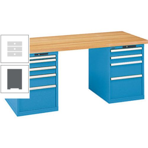 Werkbank, Buchenplatte - Code Lock - Tragkraft 1.000 kg - 850 x 2.000 x 800 mm (HxBxT) - 9 Schubladen - Capriblau