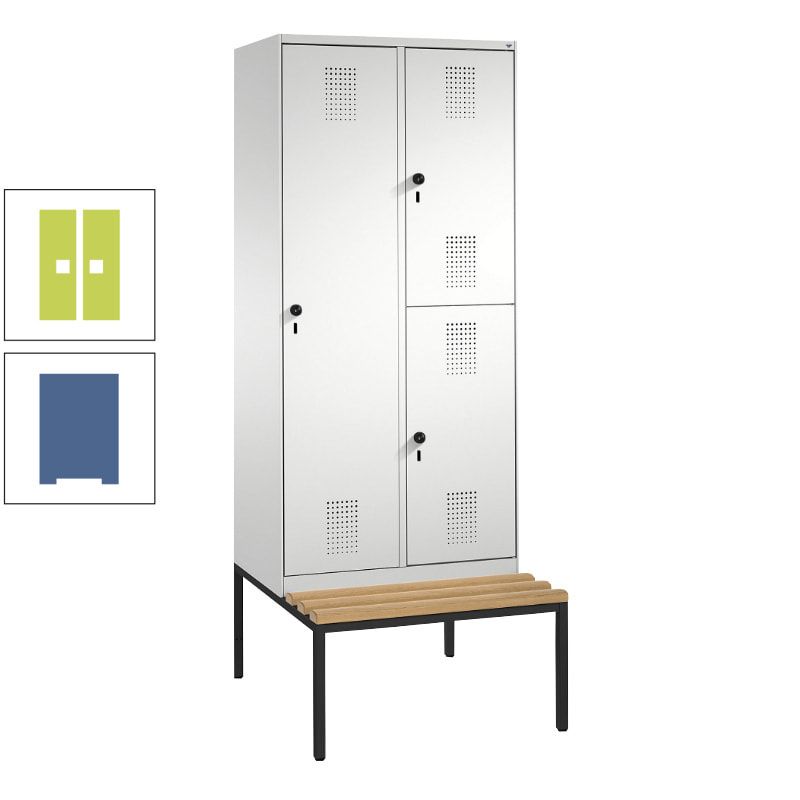 Garderobenschrank, Spind ein- und doppelstöckig Sitzbank, 2 Abteile, 3 Fächer, 2.090 x 800 x 500 mm (HxBxT), Front anthrazitgrau, Korpus anthrazitgrau