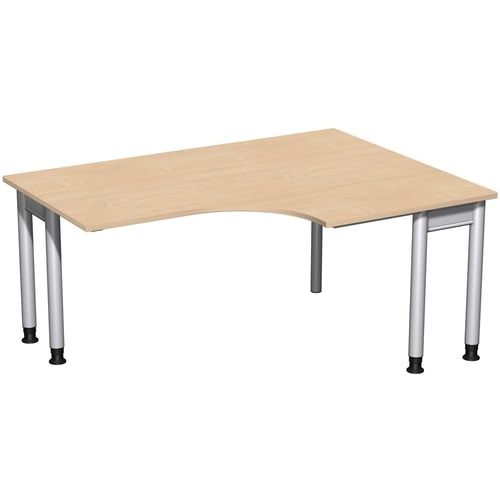Eckschreibtisch, Eckteil 800 mm, rechts, Füße einseitig verkürzt, 4-Fuß Pro, höhenverstellbar, 680-800 x 1.600 x 1.200 mm (HxBxT), Dekor Ahorn