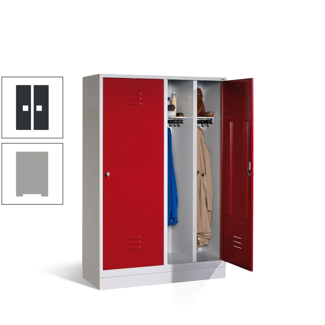 Doppel-Spind mit Großtüren, Garderobenschrank mit Sockel, 4 Abteile a 300 mm, Korpus anthrazitgrau, Tür anthrazitgrau, 1.800 x 1.190 x 500 mm (HxBxT)