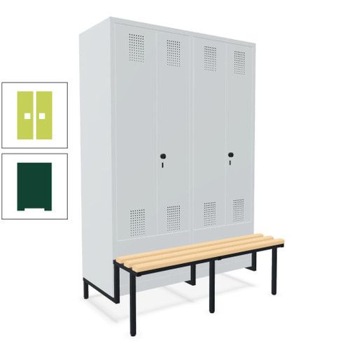 Doppel-Spind, Garderobenschrank, Buche Sitzbank integriert, 4 Abteile 300 mm, Korpus anthrazitgrau, Tür anthrazitgrau, 1.850 x 1.200 x 815 mm (HxBxT)