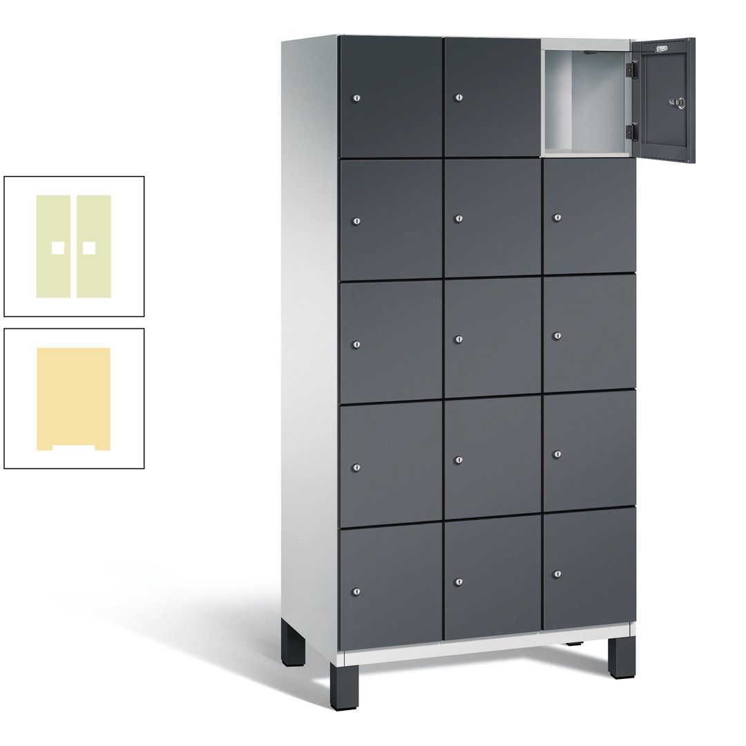 Fächerschrank, Stahlschrank, 15 Fächer, Türöffnungsbegrenzer, Füße, 1.980 x 900 x 525 mm (HxBxT), Korpus anthrazitgrau, Front anthrazitgrau