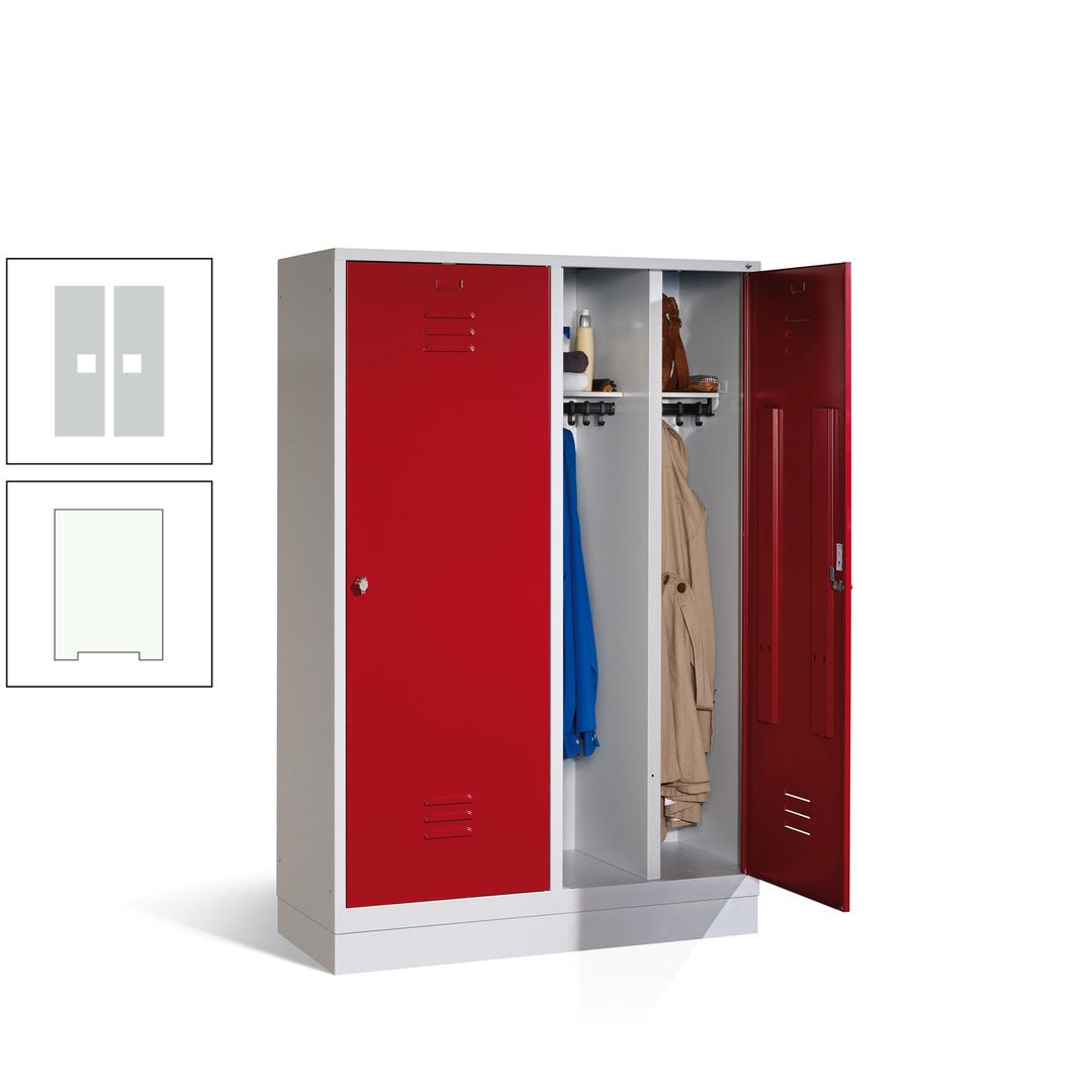 Doppel-Spind mit Großtüren, Garderobenschrank mit Sockel, 4 Abteile a 300 mm, Korpus anthrazitgrau, Tür anthrazitgrau, 1.800 x 1.190 x 500 mm (HxBxT)
