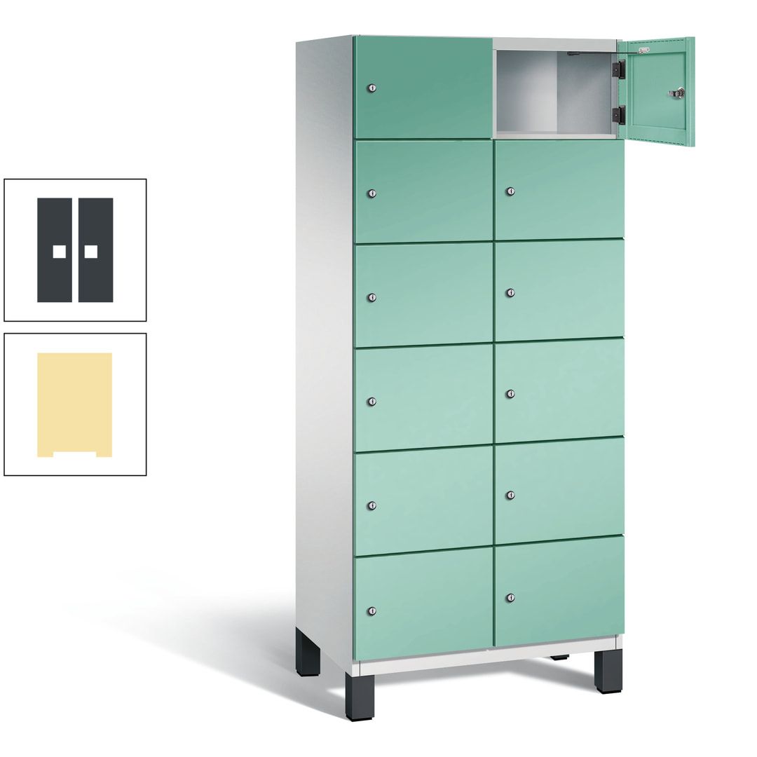 Fächerschrank, Stahlschrank, 12 Fächer, Türöffnungsbegrenzer, Füße, 1.980 x 800 x 525 mm (HxBxT), Korpus anthrazitgrau, Front anthrazitgrau