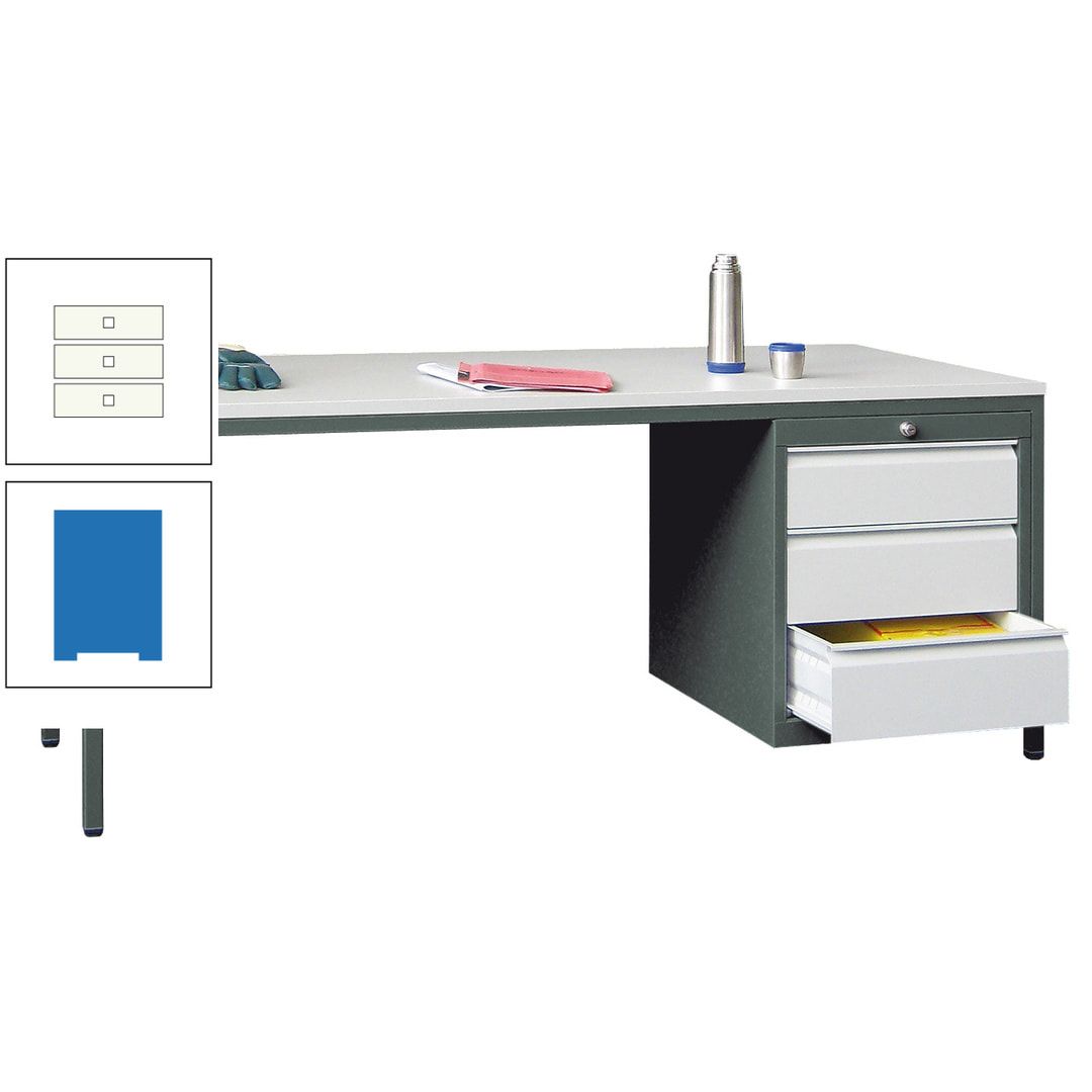 Meisterschreibtisch - 3 Schubladen 150 / 175 mm - 720 x 1.700 x 800 mm (HxBxT) - anthrazitgrau