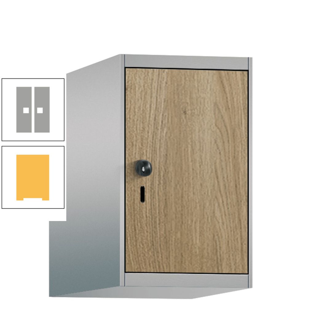 Aufsatzschrank, Schrankaufsatz, 1 Fach a 300 mm, Farbe Pastellgelb, Tür anthrazitgrau, 500 x 300 x 500 mm (HxBxT)