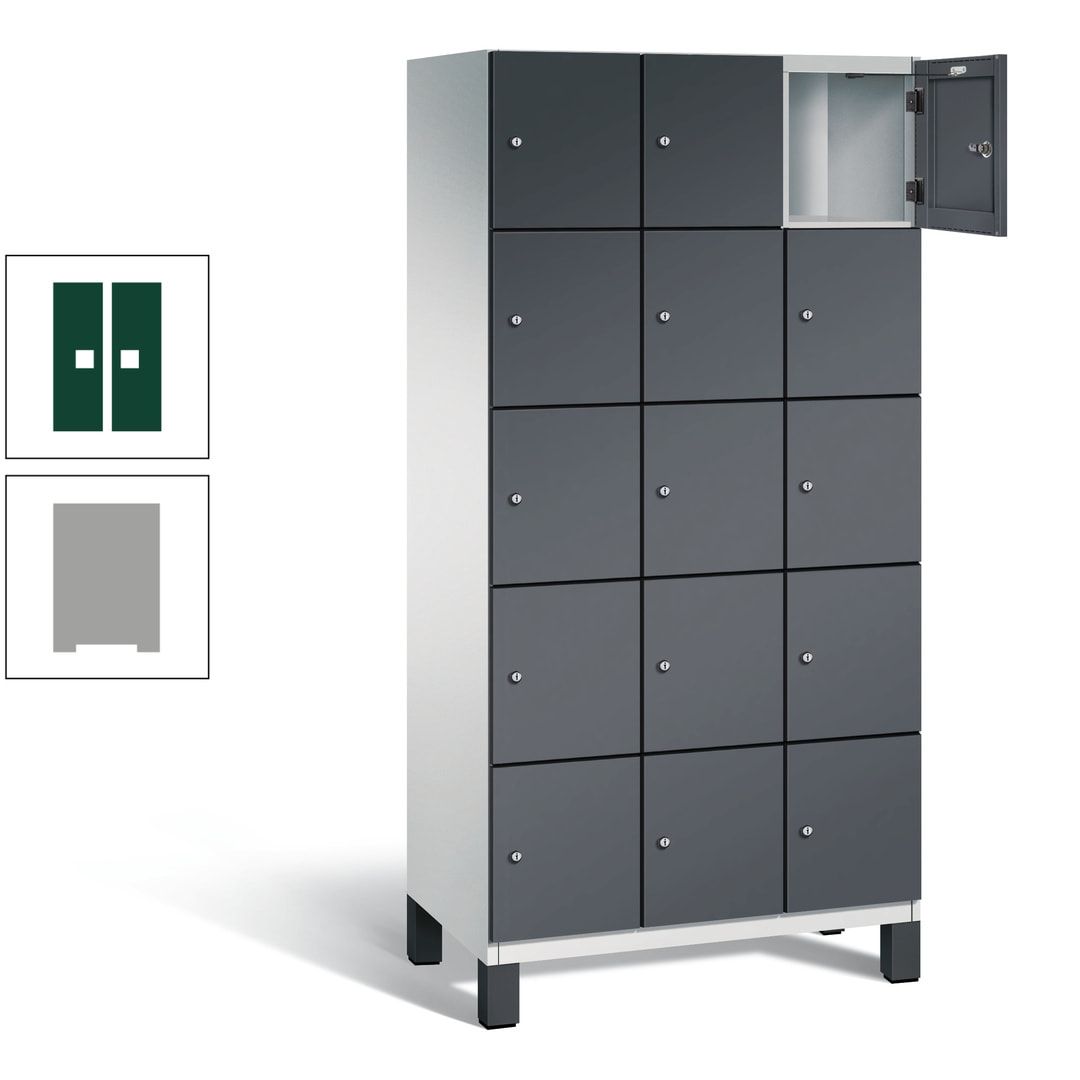 Fächerschrank, Stahlschrank, 15 Fächer, Türöffnungsbegrenzer, Füße, 1.980 x 900 x 525 mm (HxBxT), Korpus anthrazitgrau, Front anthrazitgrau