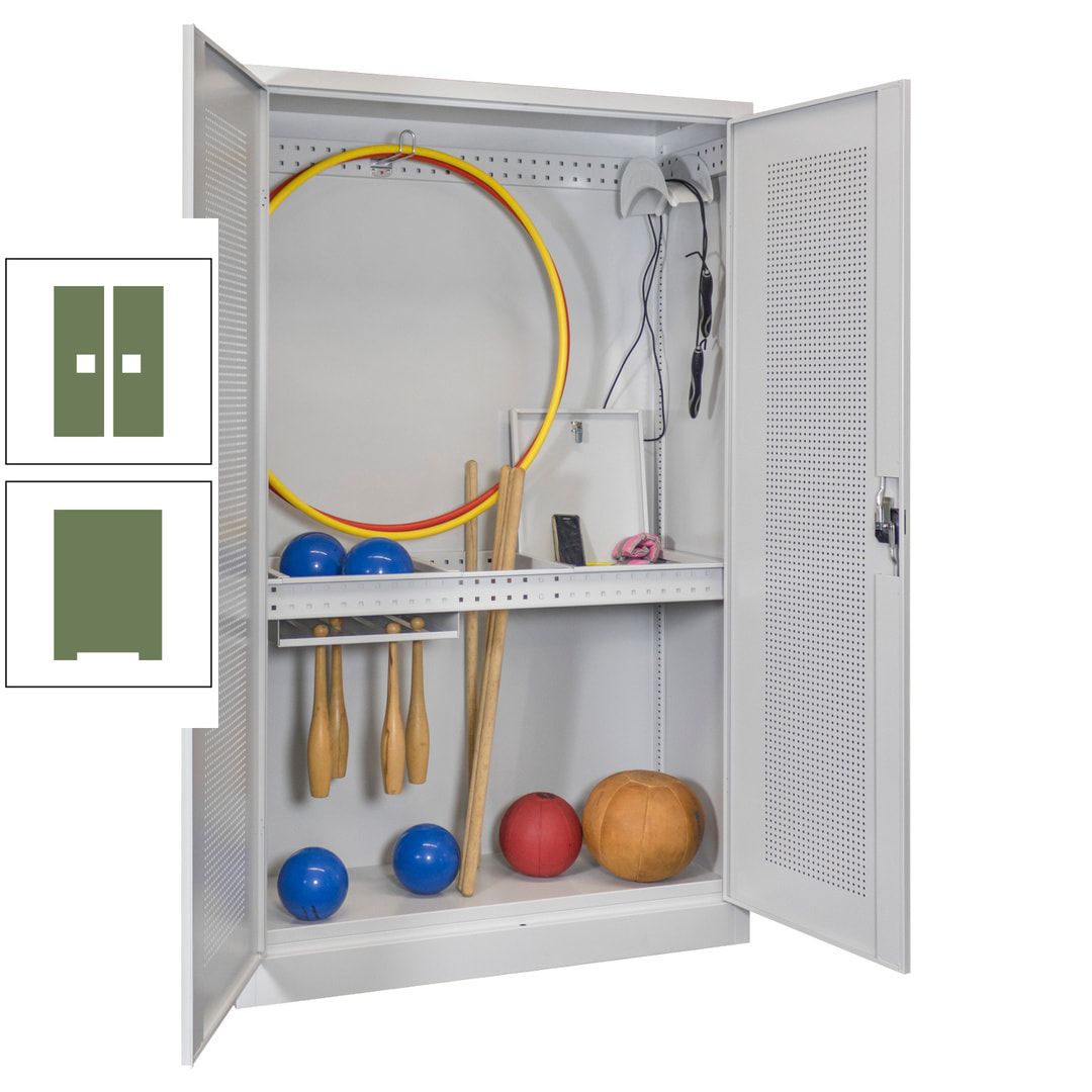Sportschrank - Lochfeldtüren - Variante 1 - 1.950x1.200x500 mm (HxBxT) - anthrazitgrau