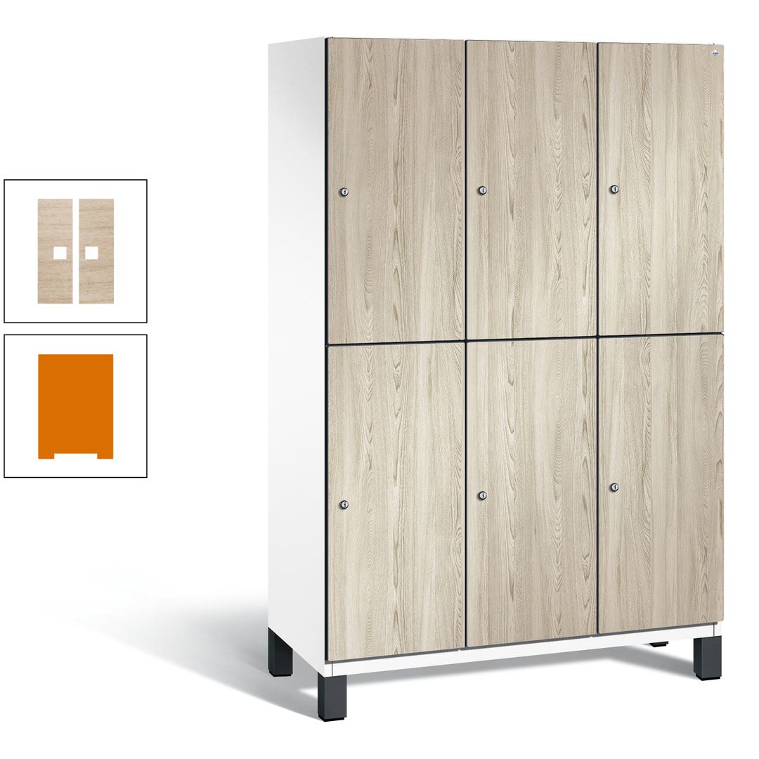 Fächerschrank, Garderobenschrank, mit Füßen, 3 Abteile, 1.980 x 1.200 x 525 mm (HxBxT), Korpus anthrazitgrau, Tür Donau-Ahorn