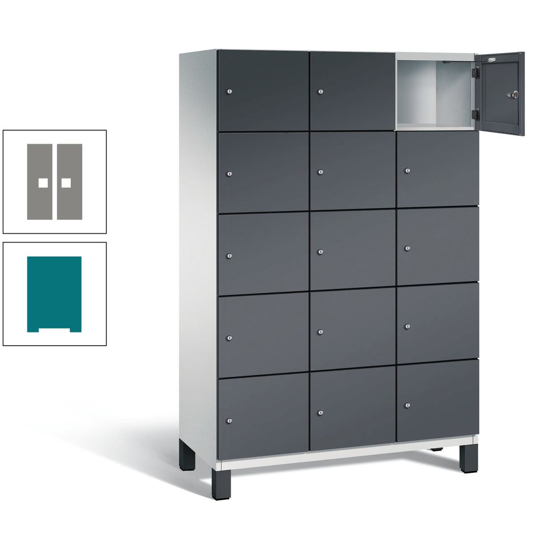 Fächerschrank, Stahlschrank, 15 Fächer, Türöffnungsbegrenzer, Füße, 1.980 x 1.200 x 525 mm (HxBxT), Korpus anthrazitgrau, Front anthrazitgrau