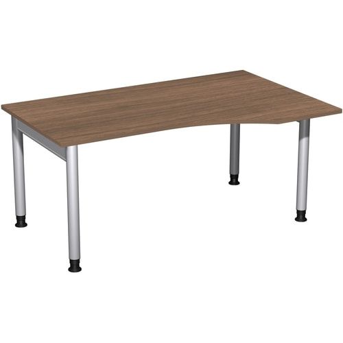 Eckschreibtisch, Ecke rechts, Füße einseitig verkürzt, 4-Fuß Pro, höhenverstellbar, 680-800 x 1.600 x 1.000 mm (HxBxT), Dekor Ahorn