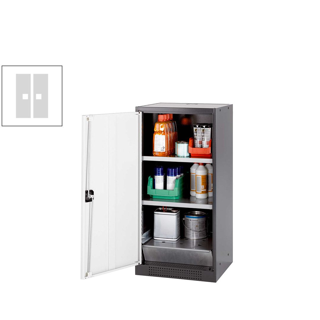 Chemikalienschrank - Flügeltür, enzianblau - Türanschlag links - 2 Fachböden - 1.105 x 545 x 520 mm - Stahl, pulverb.