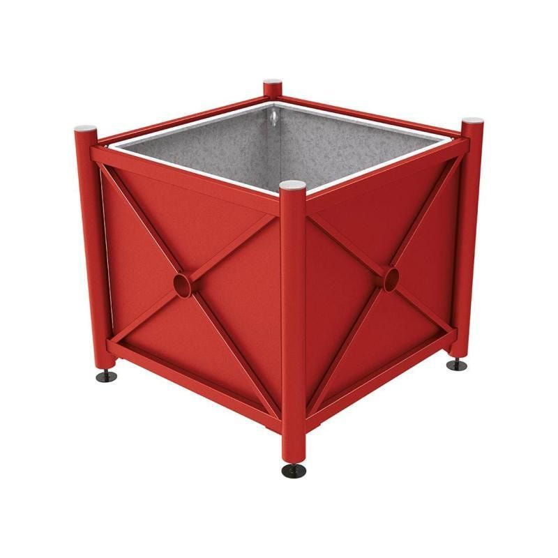 Pflanzbehälter, fvz.Stahl, innen feuerverzinkt, Verladungsgriffe, verstellbare Füße, Kopf Agora, 900 x 1.000 x 1.000 mm (HxBxT), enzianblau