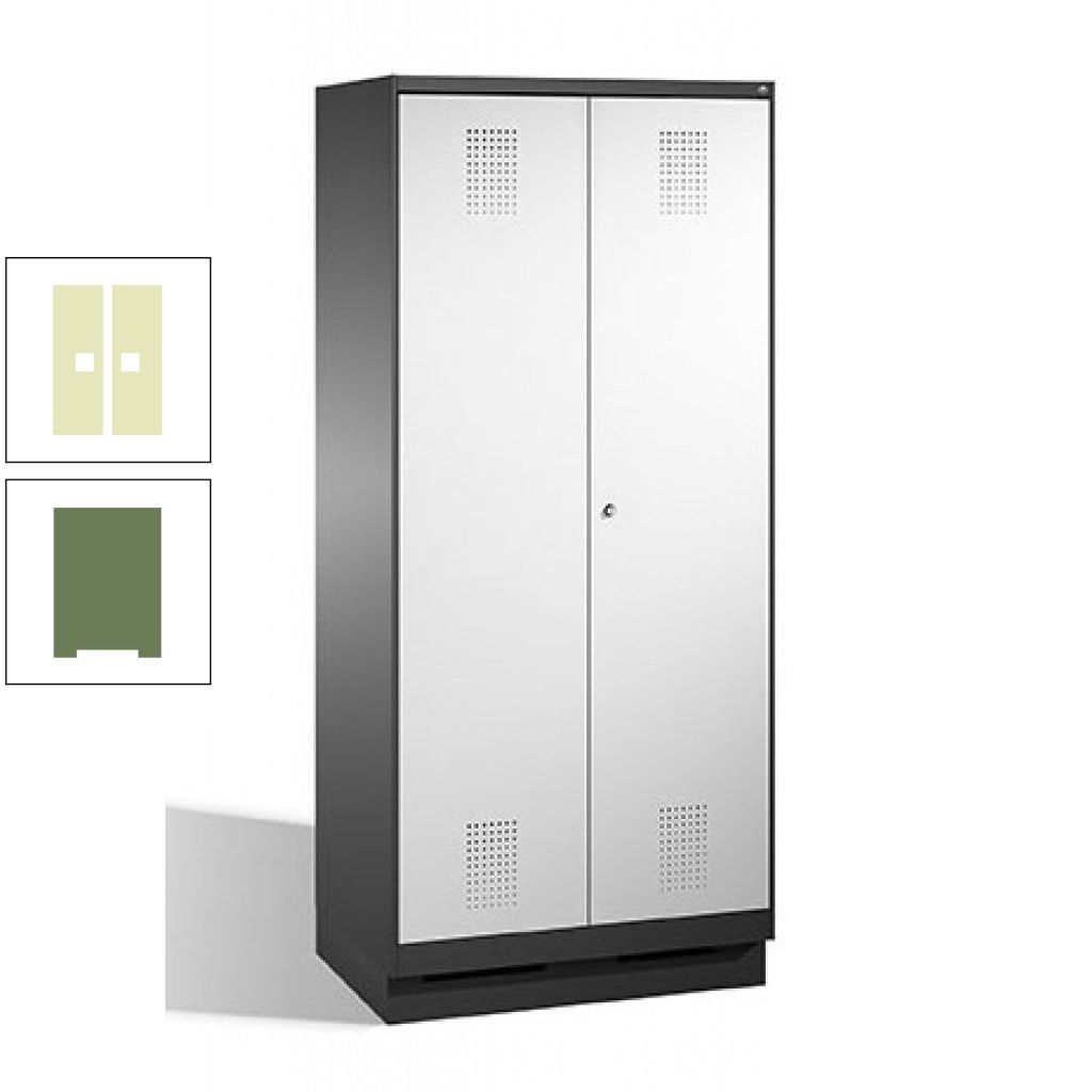 Doppel-Spind, Doppeltüren, Garderobenschrank mit Sockel, 2 Abteile a 400 mm, Korpus anthrazitgrau, Tür anthrazitgrau, 1.800 x 800 x 500 mm (HxBxT)