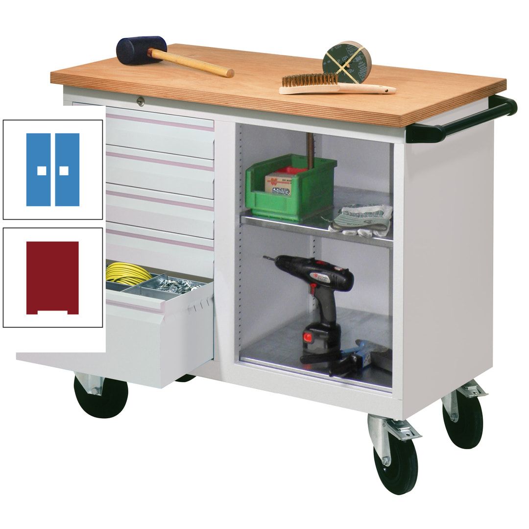 Mobile Werkbank - Werkstattwagen - 915 x 1.090 x 600 mm - 5 Schubladen und Ablagefach - anthrazitgrau