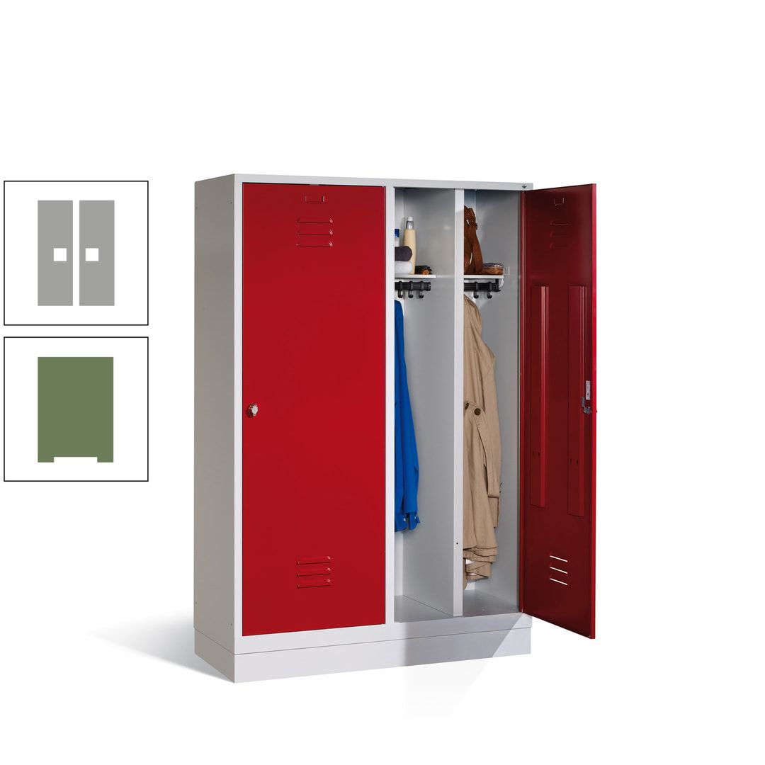 Doppel-Spind mit Großtüren, Garderobenschrank mit Sockel, 4 Abteile a 300 mm, Korpus anthrazitgrau, Tür anthrazitgrau, 1.800 x 1.190 x 500 mm (HxBxT)