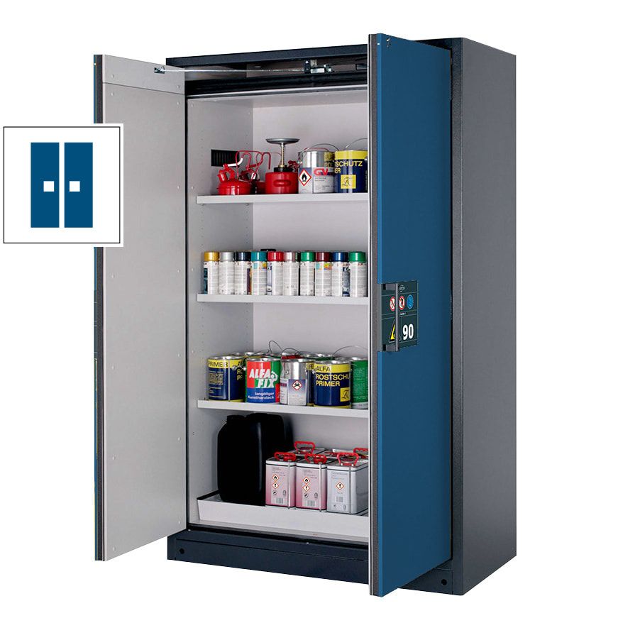 Gefahrstoffschrank - 1.953x1.193x615 mm - 2 Edelstahl-Fachböden - Front enzianblau