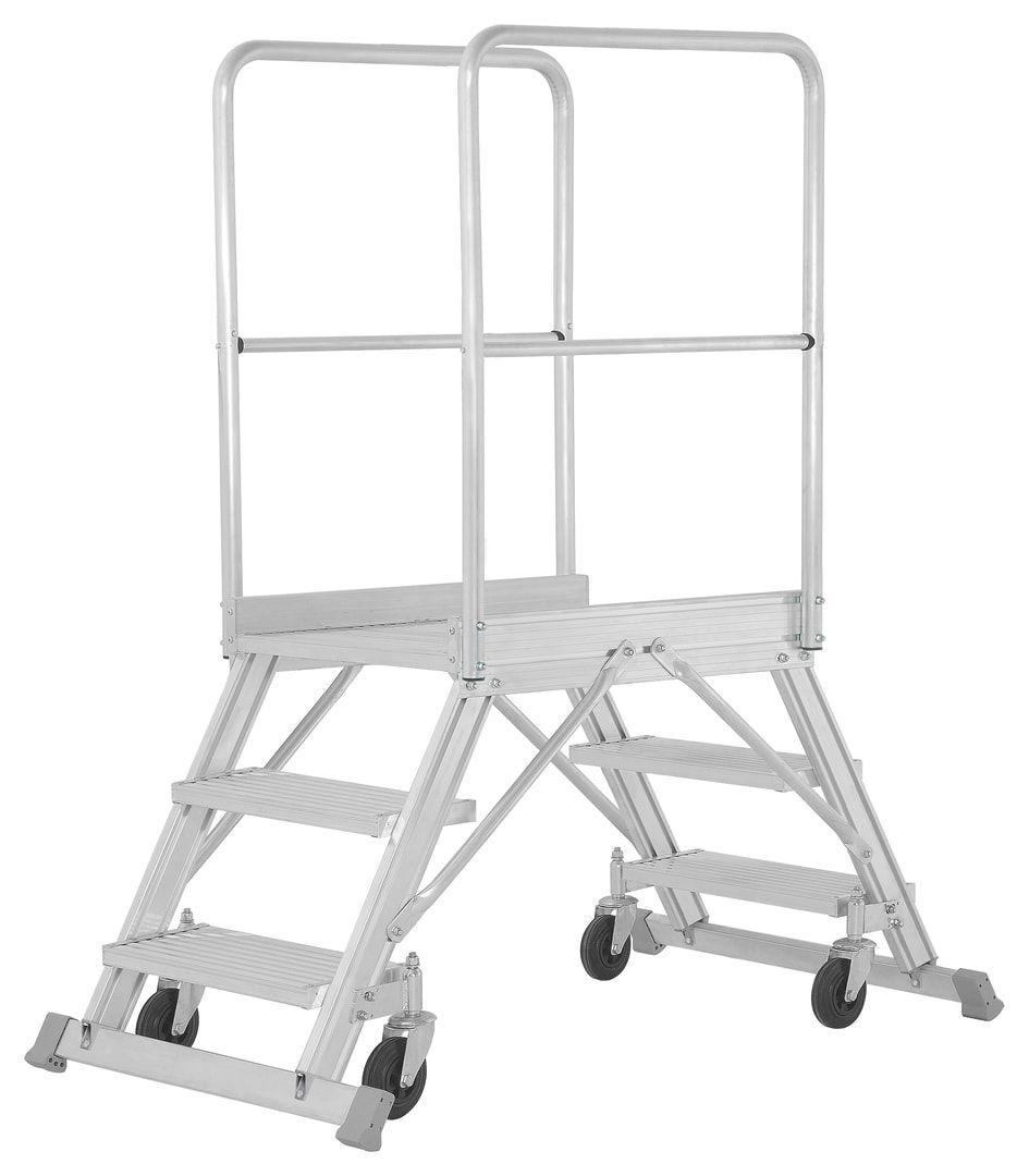 Fahrbare Podestleiter - beidseitig begehbar - Stufenzahl 2 x 3 - Höhe 1.760 mm - Podesttreppe - Rollpodest - Plattformleiter - Hymer