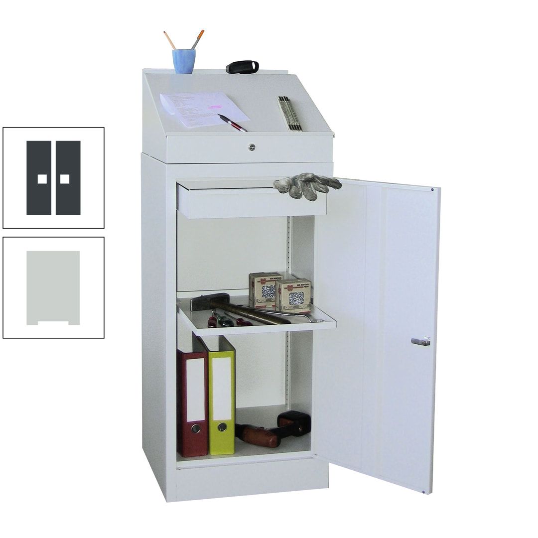 Stehpult mit Schrank - Vollblechtür - Zylinderschloss - 1 Einlegeboden, 1 Schublade - 1.270x500x500 mm (HxBxT) - anthrazitgrau