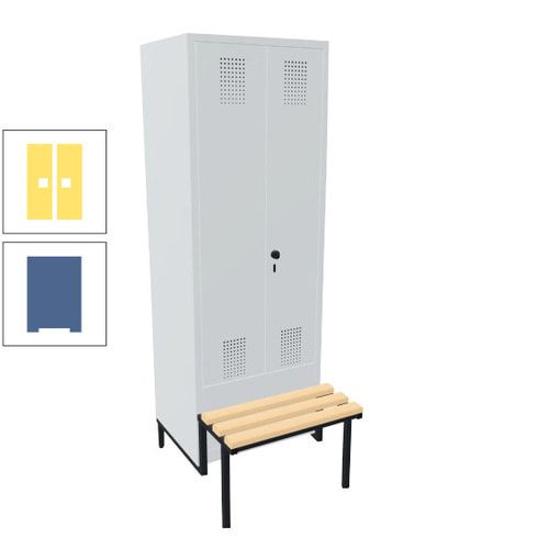 Doppel-Spind, Garderobenschrank, Buche Sitzbank integriert, 2 Abteile a 400 mm, Korpus anthrazitgrau, Tür anthrazitgrau, 1.850 x 800 x 815 mm (HxBxT)
