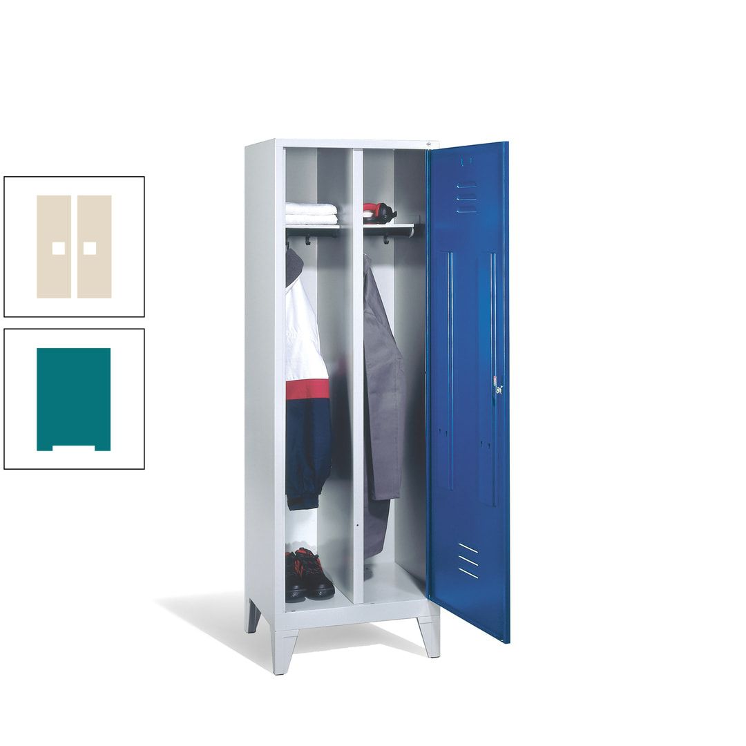 Doppel-Spind mit Großtür, Garderobenschrank mit Füßen, 2 Abteile a 300 mm, Korpus anthrazitgrau, Tür anthrazitgrau, 1.850 x 610 x 500 mm (HxBxT)