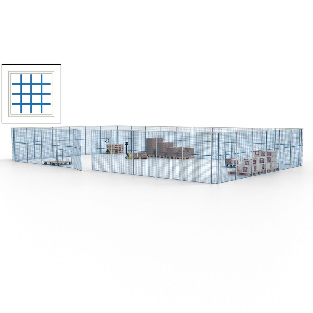 Maschinen Schutzgitter - Hallentrennwand - Sicherheitszaun - Tür - 48 m - 2.200 x 15.400 x 9.400 mm (HxBxT) - enzianblau