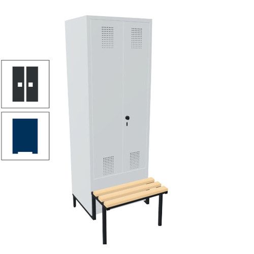 Doppel-Spind, Garderobenschrank, Buche Sitzbank integriert, 2 Abteile a 400 mm, Korpus anthrazitgrau, Tür anthrazitgrau, 1.850 x 800 x 815 mm (HxBxT)