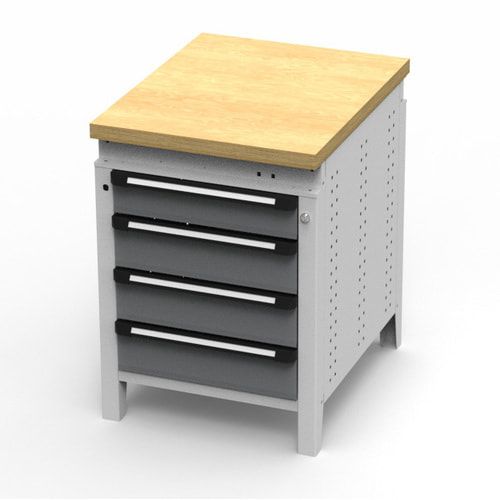 OTTOKIND Werkbank - Arbeitsplatte bündig - 850 x 605 x 750 mm (HxBxT) - 4 Schubladen - lichtgrau