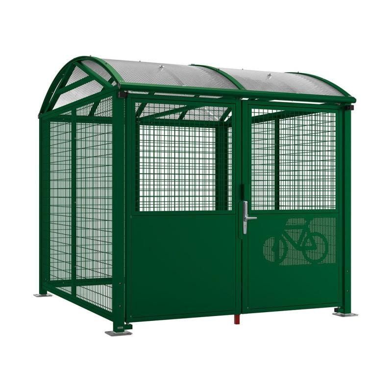 Fahrradüberdachung, Fahrradhaus, Unterstand, Zylinderschloss, Grundmodell, Stahlgitter, 2.640 x 2.520 x 2.830 mm (HxBxT), Farbe enzianblau