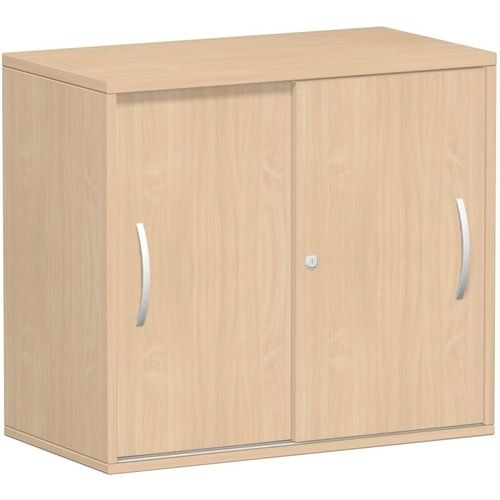 Anstell-Schiebetürenschrank, Stellfüße, 2 Ordnerhöhen, Fachboden, 720 x 1.200 x 425 mm (HxBxT), Korpus Ahorn, Front Buche