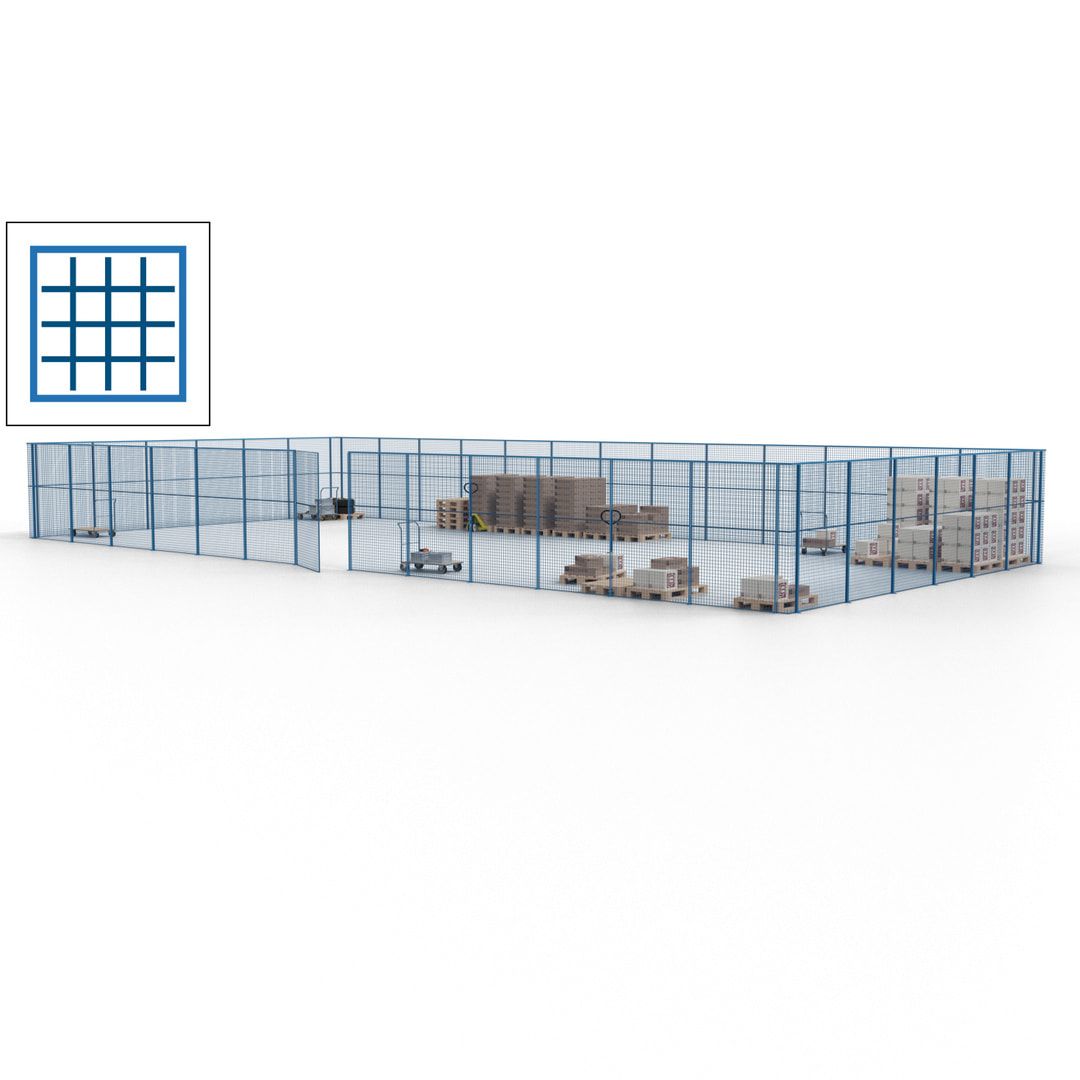 Maschinen Schutzgitter - Hallentrennwand - Sicherheitszaun - Tür - 57 m - 2.200 x 19.900 x 9.400 mm (HxBxT) - enzianblau