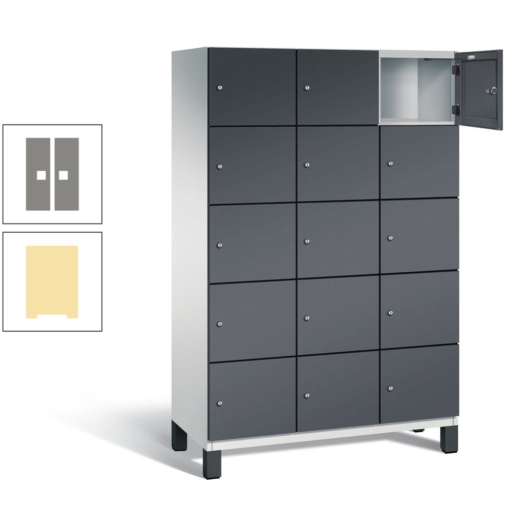 Fächerschrank, Stahlschrank, 15 Fächer, Türöffnungsbegrenzer, Füße, 1.980 x 1.200 x 525 mm (HxBxT), Korpus anthrazitgrau, Front anthrazitgrau