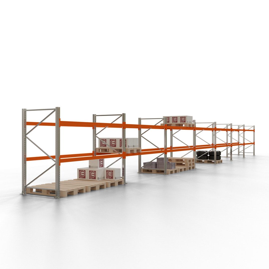 Palettenregal - 1,5 t - 2,0 x 11,3 x 1,1 m - 4 Felder - Schwerlastregal VKfrei