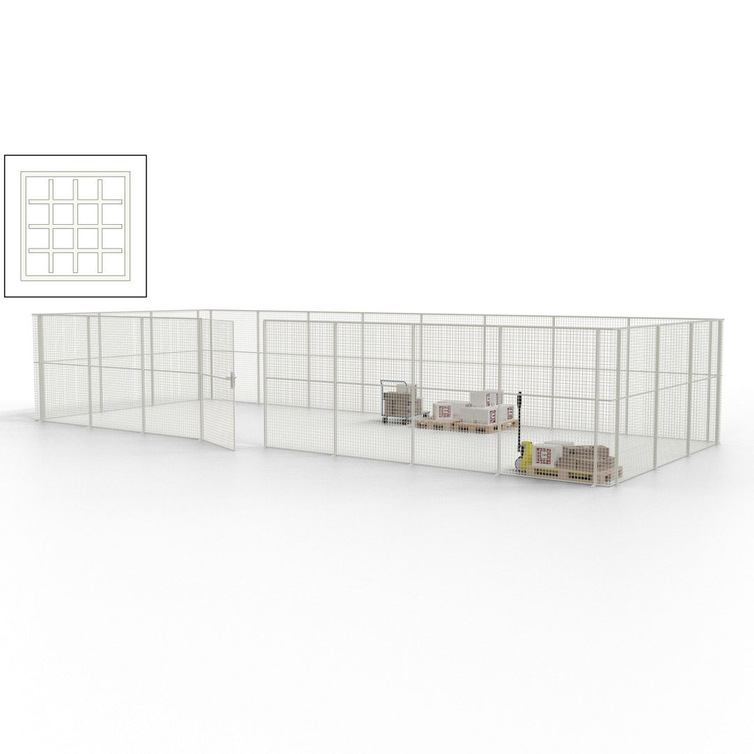 Maschinen Schutzgitter - Hallentrennwand - Sicherheitszaun - Tür - 33 m - 2.200 x 12.400 x 4.900 mm (HxBxT) - enzianblau