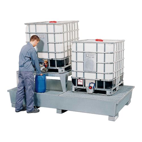 Auffangwanne für 2 IBC - 1.000 l - 1 Abfüllbock - 950 x 2.680 x 1.300 mm (HxBxT) - enzianblau