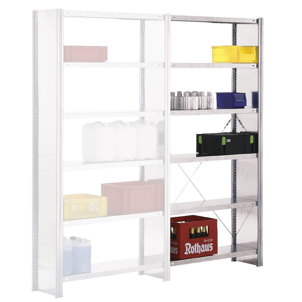 Fachbodenregal mit Seitenwand - 350 kg - 2.000 x 1.005 x 600 mm (HxBxT) - Anbauregal - 5 Böden - verzinkt - Lagerregal - Steckregal - BERT