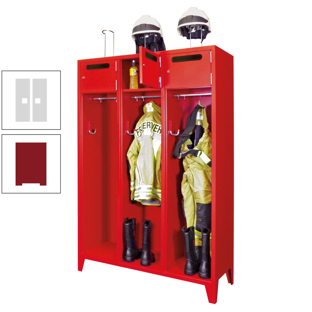 Feuerwehrschrank - 3 Abteile - Ablagefach mit Tür, Einwurfschlitz - 2.100 x 1.230 x 500 mm (HxBxT) - anthrazitgrau