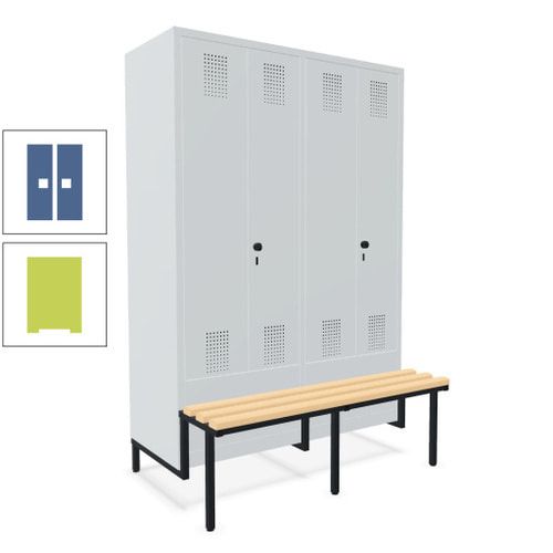 Doppel-Spind, Garderobenschrank, Buche Sitzbank integriert, 4 Abteile 300 mm, Korpus anthrazitgrau, Tür anthrazitgrau, 1.850 x 1.200 x 815 mm (HxBxT)