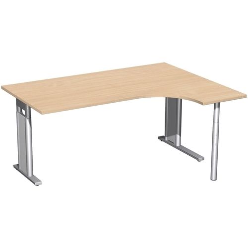 Eckschreibtisch, Ecke rechts, Füße einseitig verkürzt, C-Fuß Pro, höhenverstellbar, 680-820 x 1.600 x 1.200 mm (HxBxT), Dekor Ahorn